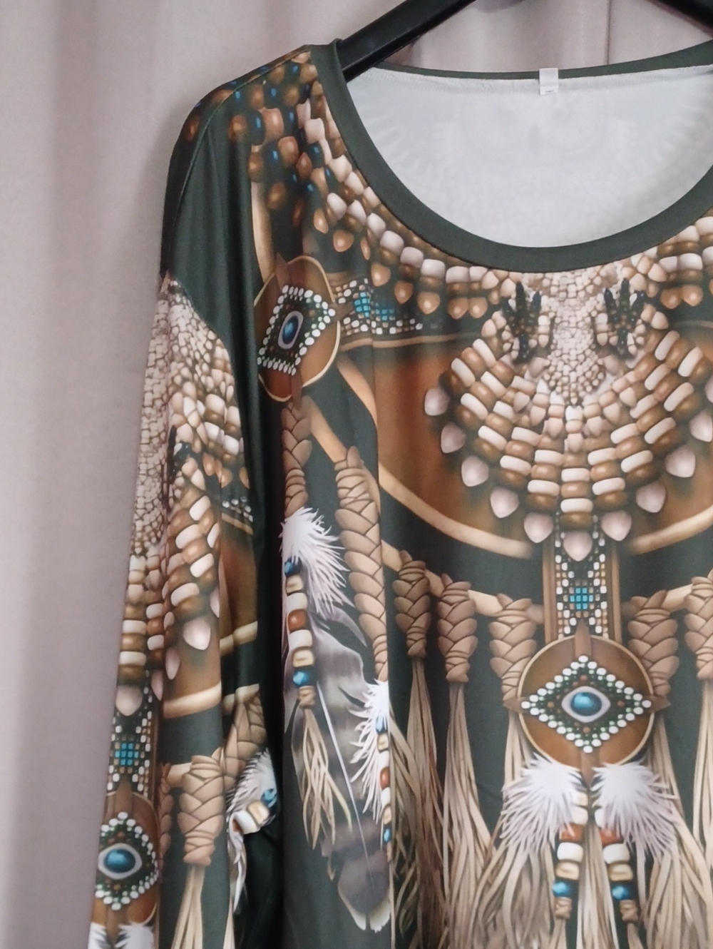 Native American Tribal Style Long Sleeve Crewneck Stretch Knit Graphic Top Plus - Picture 4 of 15